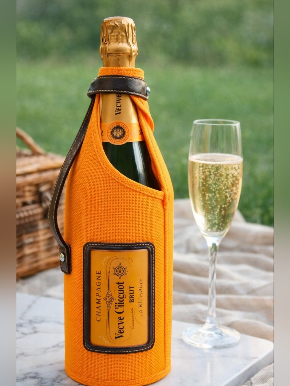 Veuve Clicquot Champagne Bottle Sleeve Carrier | Orange Insulated Wine Holder
